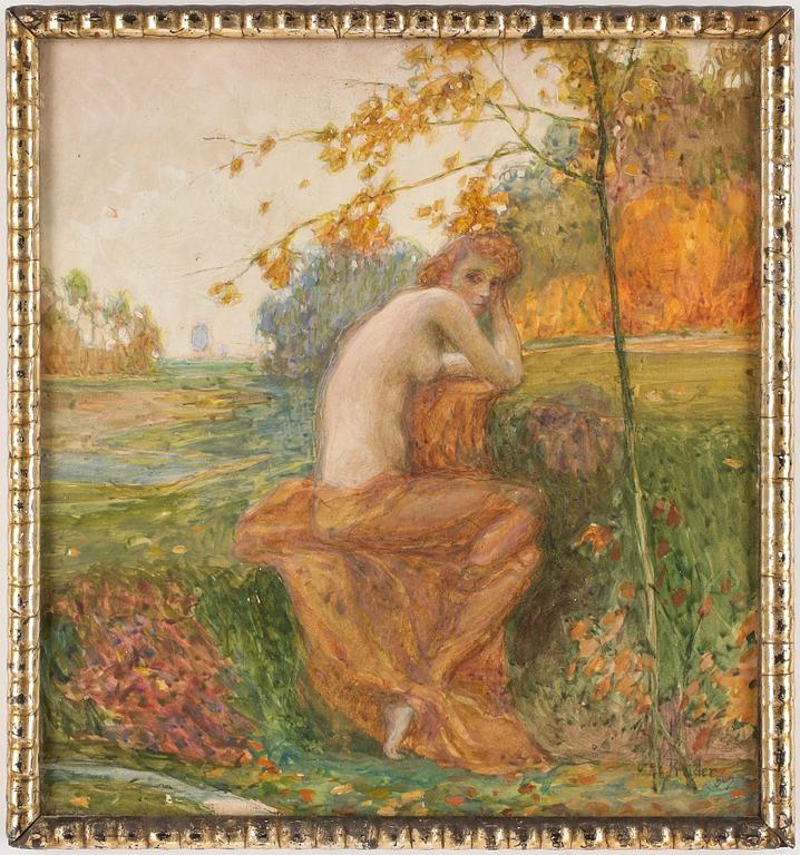 JAN PREISLER, oljebaserad färg på papper, signerad och otydligt daterad 1909.