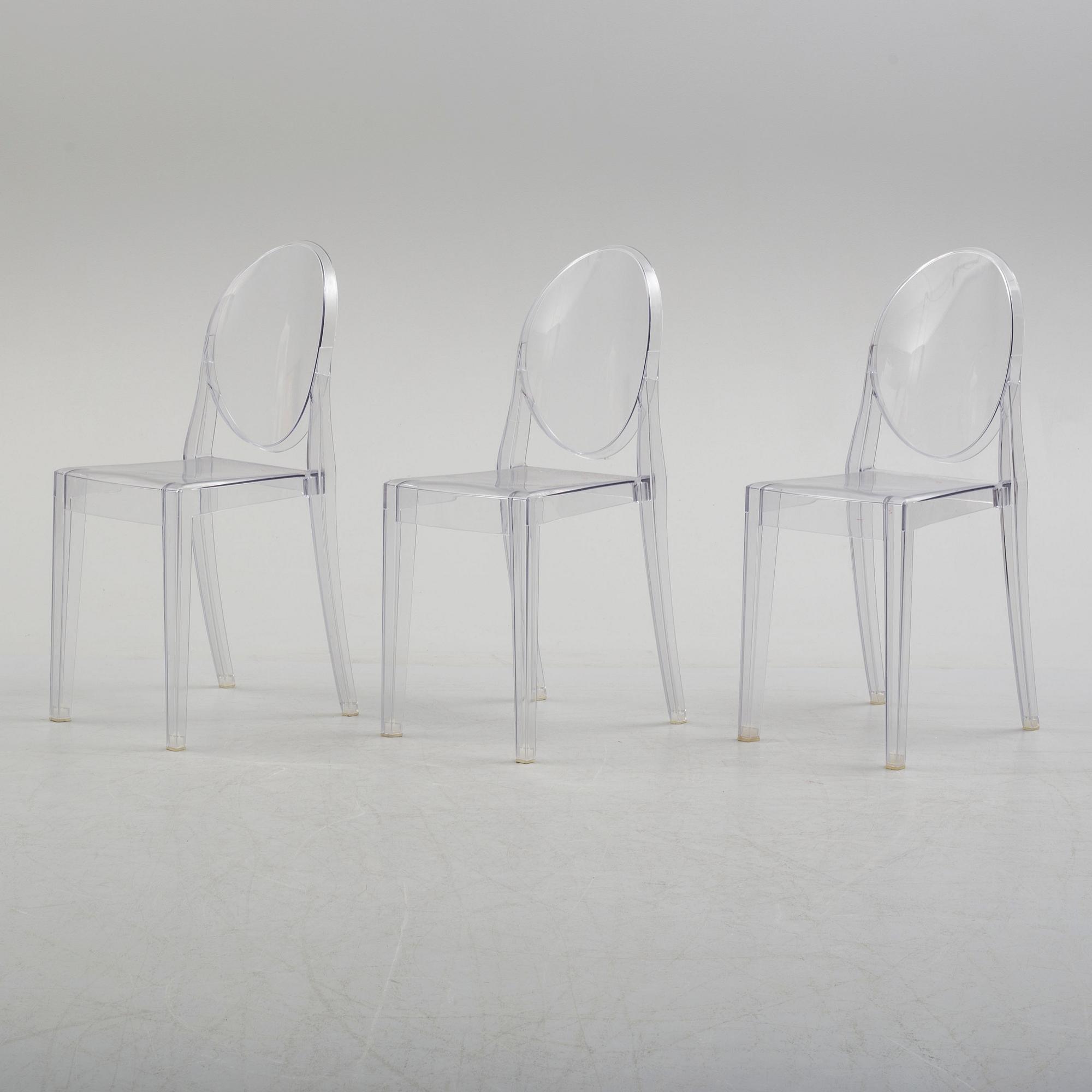 Three 'Victoria Ghost' plastic chairs, Philippe Starck for Kartell.