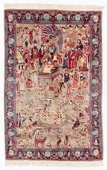 Rug, Kashmir, figural, approx. 214 x 139 cm.