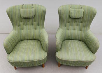 FÅTÖLJER, 1 par, "Patronen", Carl Malmsten, AB O.H. Sjögren, Tranås, 1900-talets andra hälft.