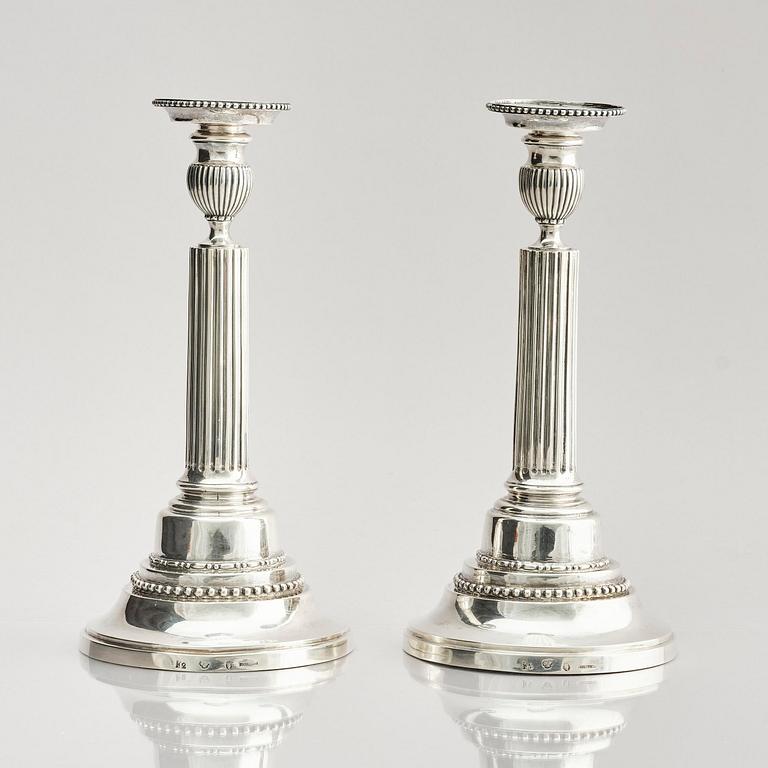 A pair of 18th century silver candlesticks, marks of Johan Ekholm, Stockholm 1788.