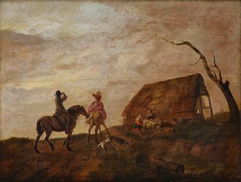 568. Aelbert Cuyp, circle of, Riding party at a farmhouse.
