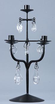 KANDELABER, gjutjärn samt glas, Erik Höglund, Kosta.