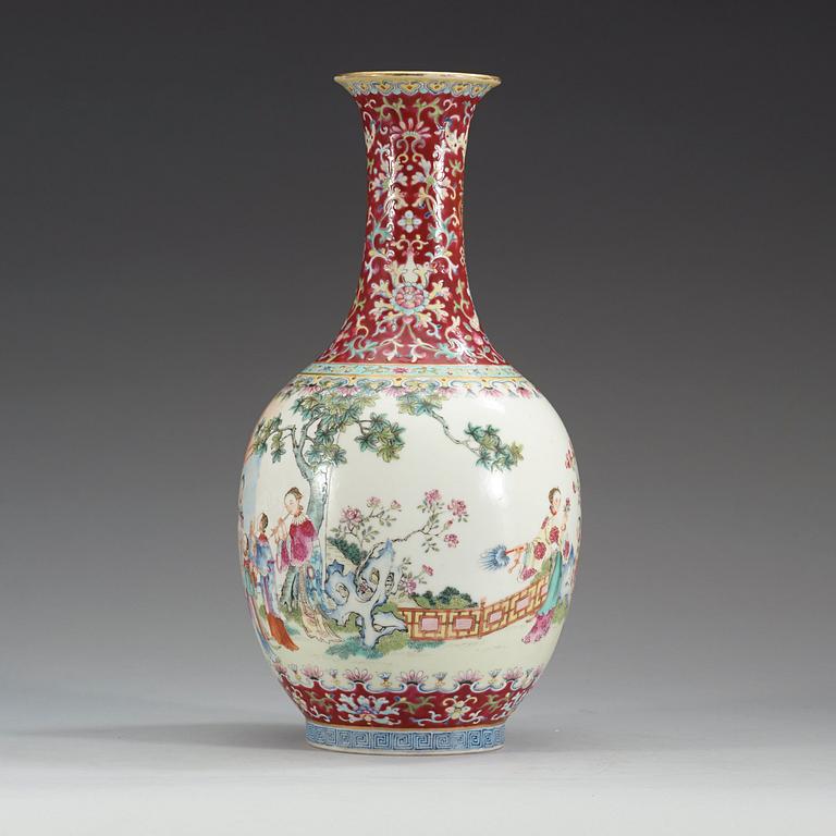 A famille rose vase, China, presumably Republic, 20th Century, with Qianlong sealmark.