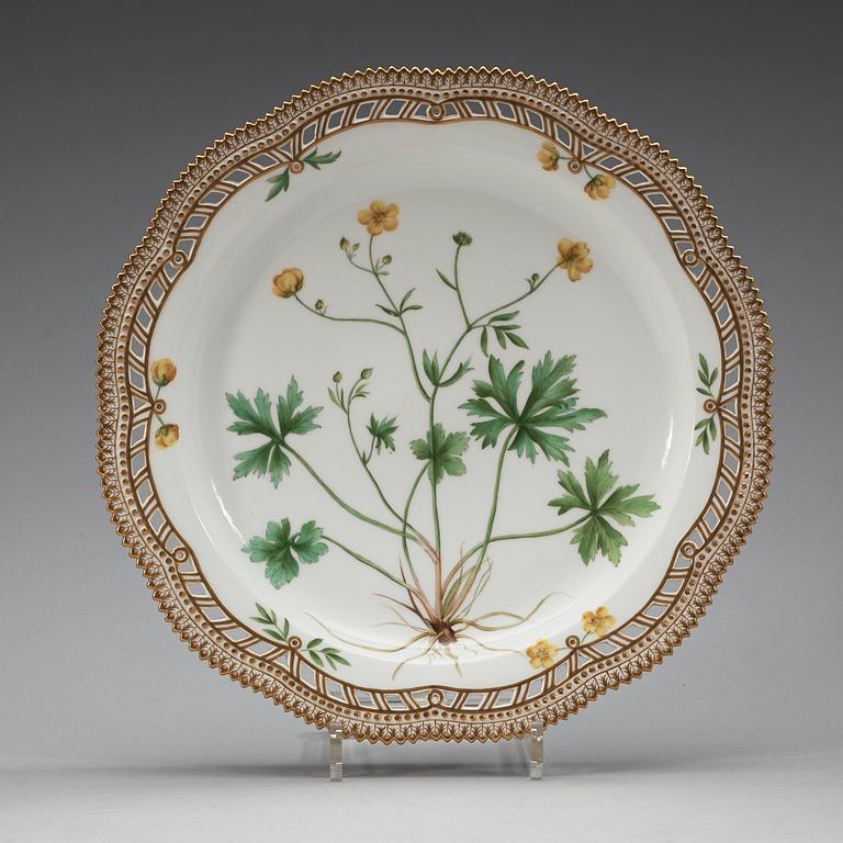 A set of three Royal Copenhagen 'Flora Danica' serving dishes and a sauce boat, Denmark, 20th Century.