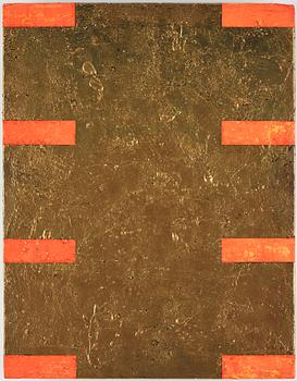 Gordon Hart, signed and dated 1984 on verso. Diptych. Gesso, silver leaf and metal leaf on panel.