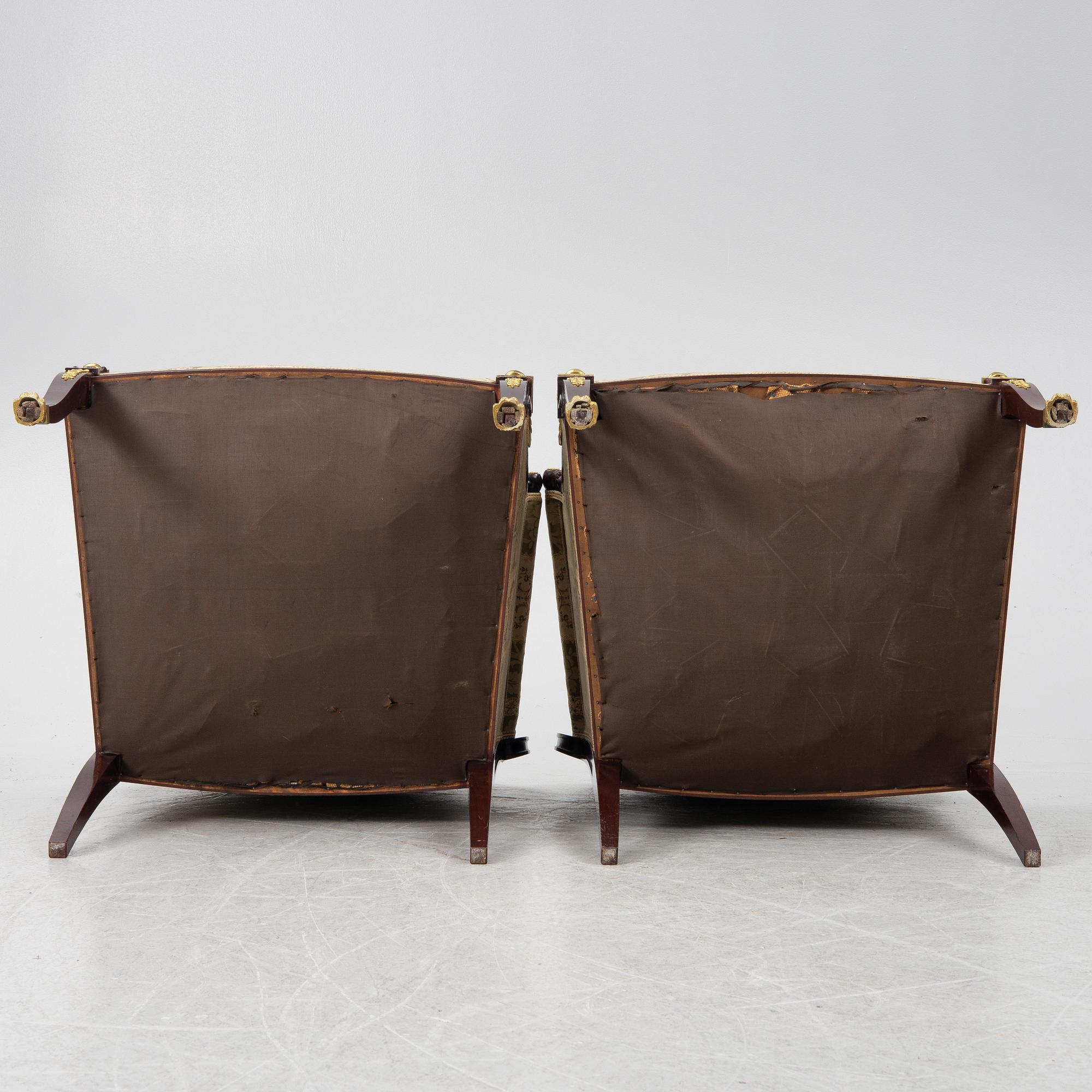 Soffa och 2 fåtöljer, empirestil, 1900-tal.