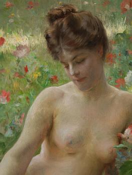 Julius Le Blanc Stewart, Poppy field with resting model.