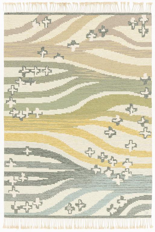 Britta Rendahl-Ljusterdal, a carpet, "Aplarna om morgonen", flat weave 237 x 170 cm. signed BR.