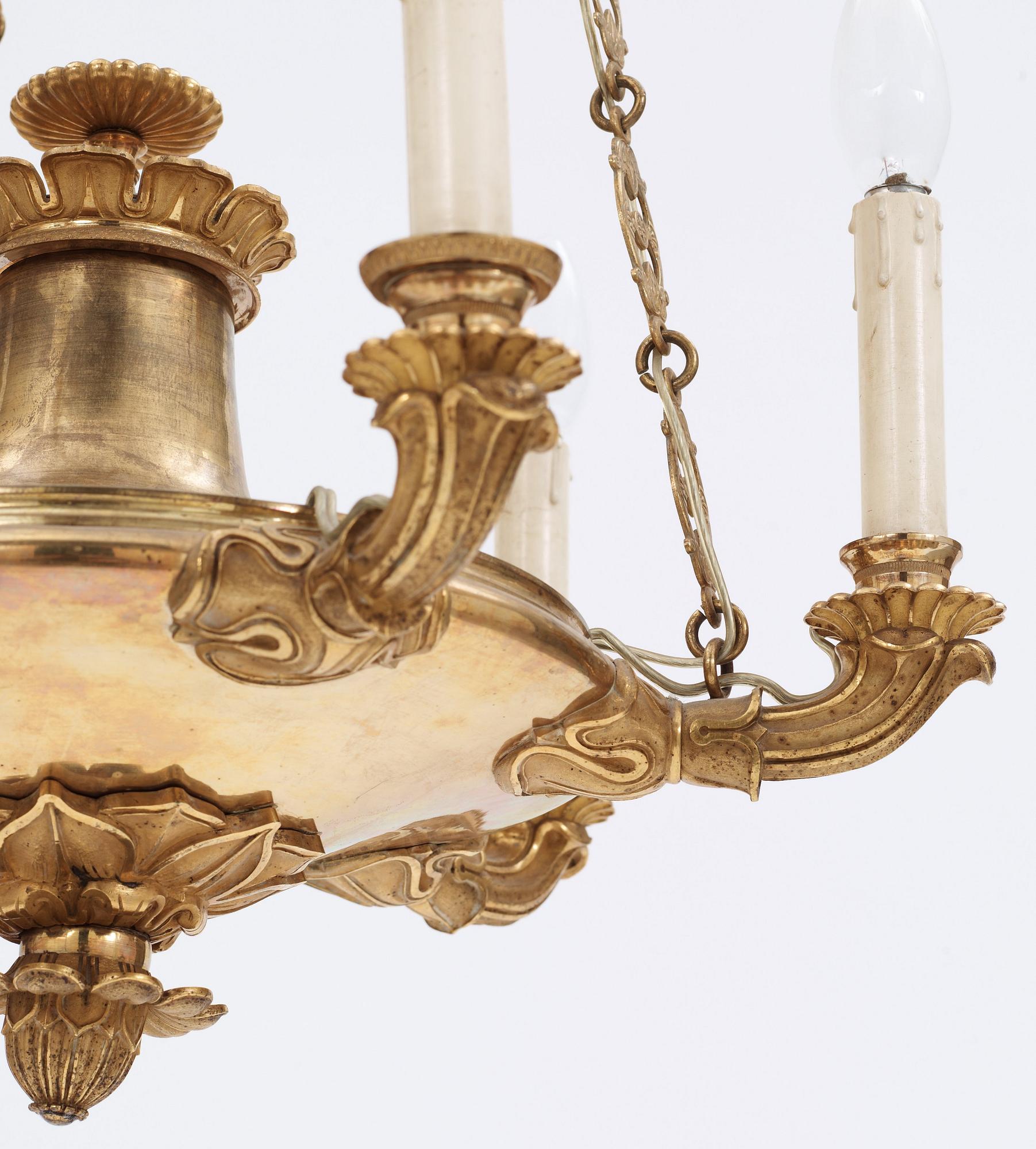 An Empire 19th century gilt bronze six-light hanging-lamp.