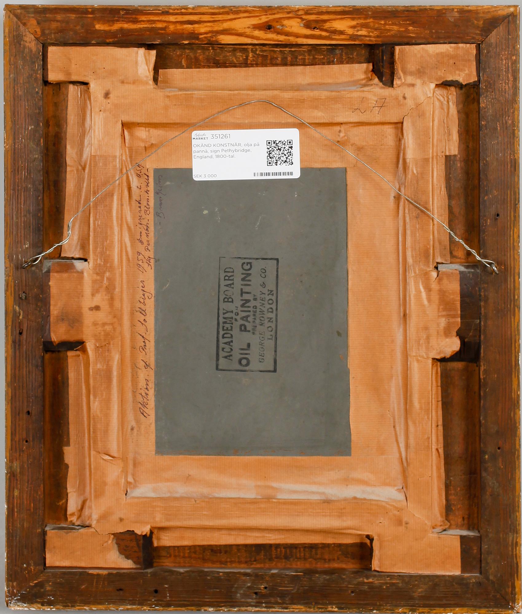 OKÄND KONSTNÄR, olja på pannå, sign Pethybridge, England, 1800-tal.