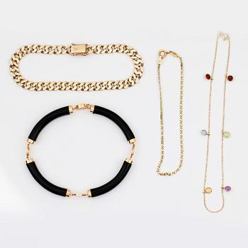 ARMBAND, 4 st, 14k guld. Total vikt ca.