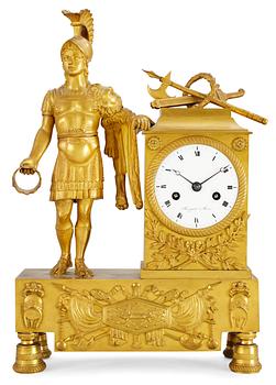 635. A French Empire gilt bronze mantel clock by Maison Breguet.
