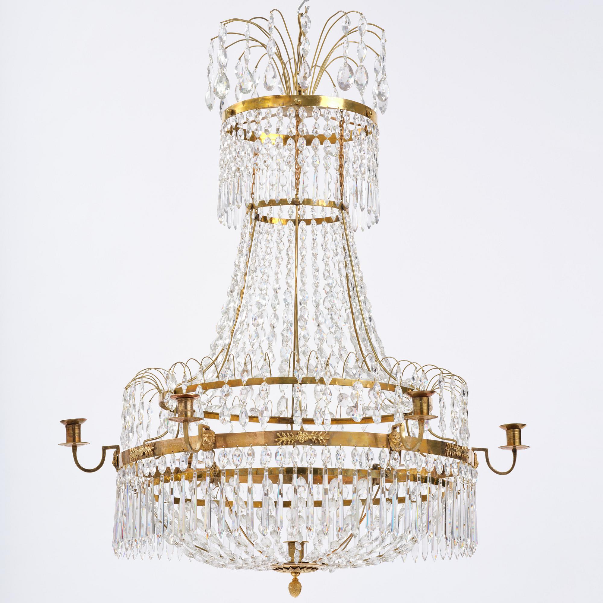 Ljuskrona, för sju ljus, Stockholmsarbete, 1700-talets slut, Sengustaviansk.