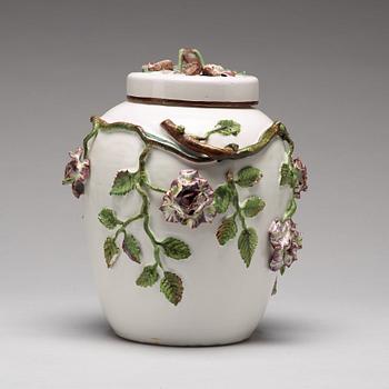 A Swedish faience jar with cover, Marieberg, 18th Century.