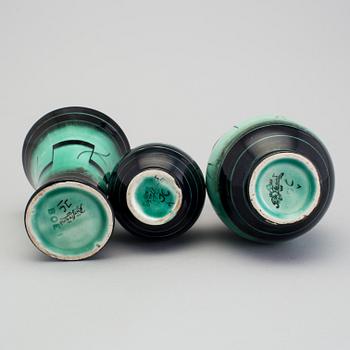 3 vases of the "V series", by Ilse Claesson for Rörstrand, 1930´s.