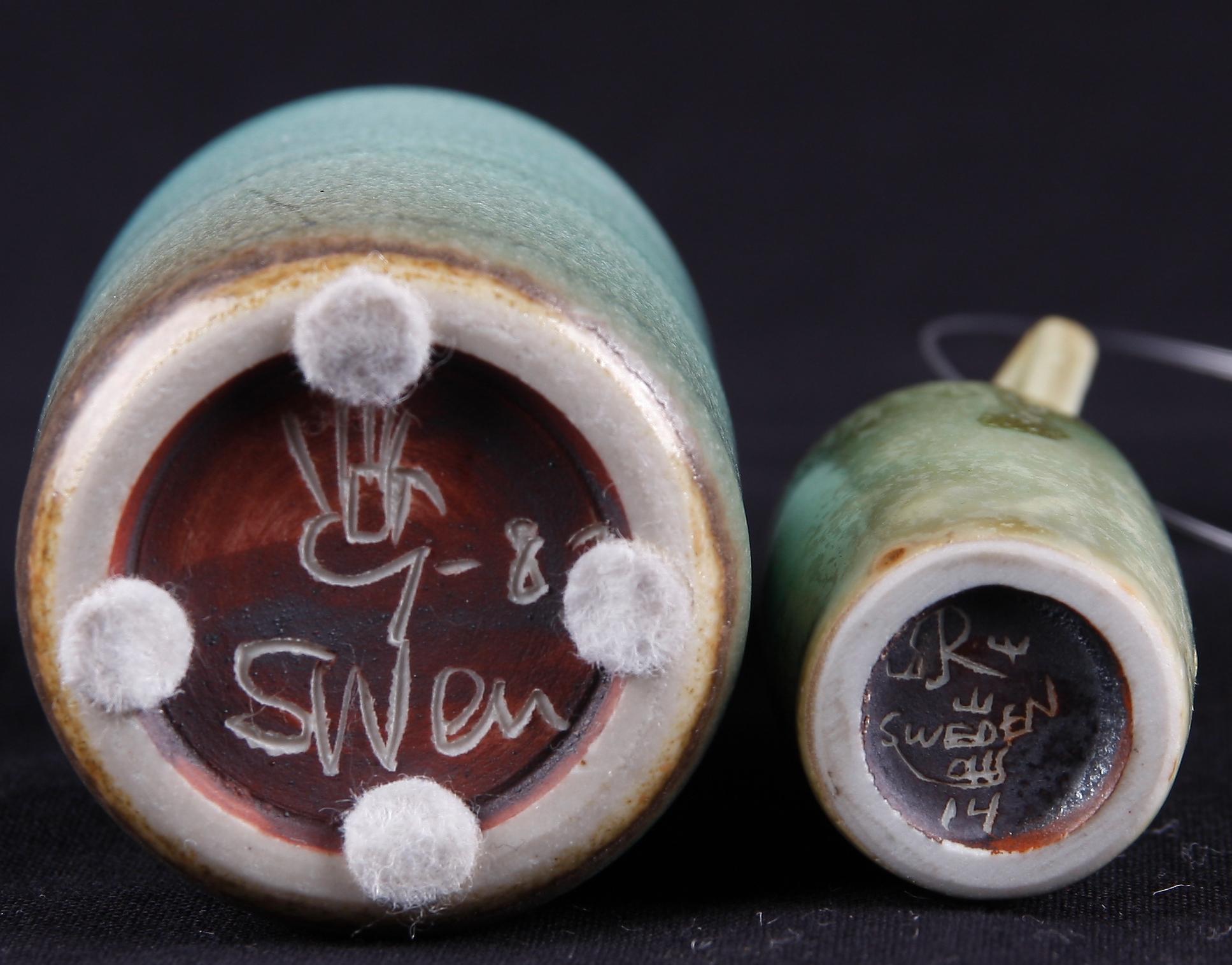 VASER SAMT SKÅL OCH TEKANNA, 6 delar, stengods, bla Carl Harry Stålhane, Rörstrand resp Gustavsberg.