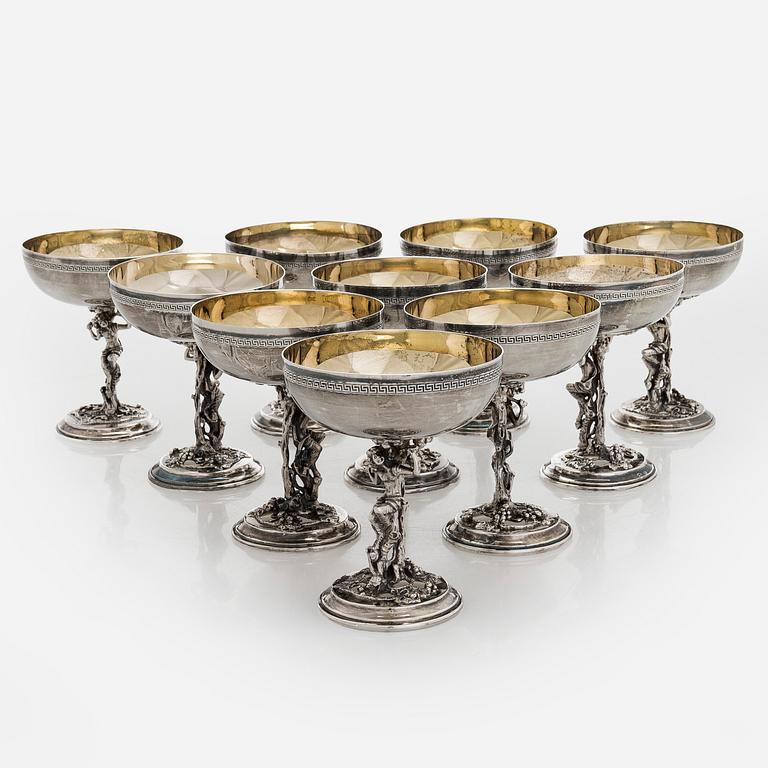 A set of ten sterling silver dessert bowls, Spain, mid-20th century.