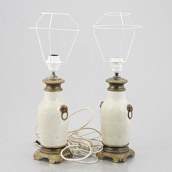 A pair of porcelain vases/table lamps, China, late Qing dynasty.