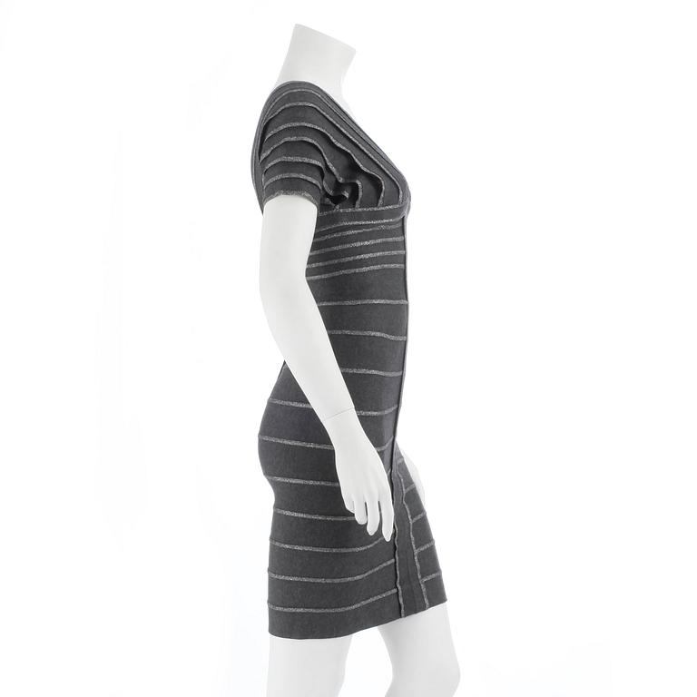HERVÉ LÉGER, a grey and silver bandage dress. Size XS.