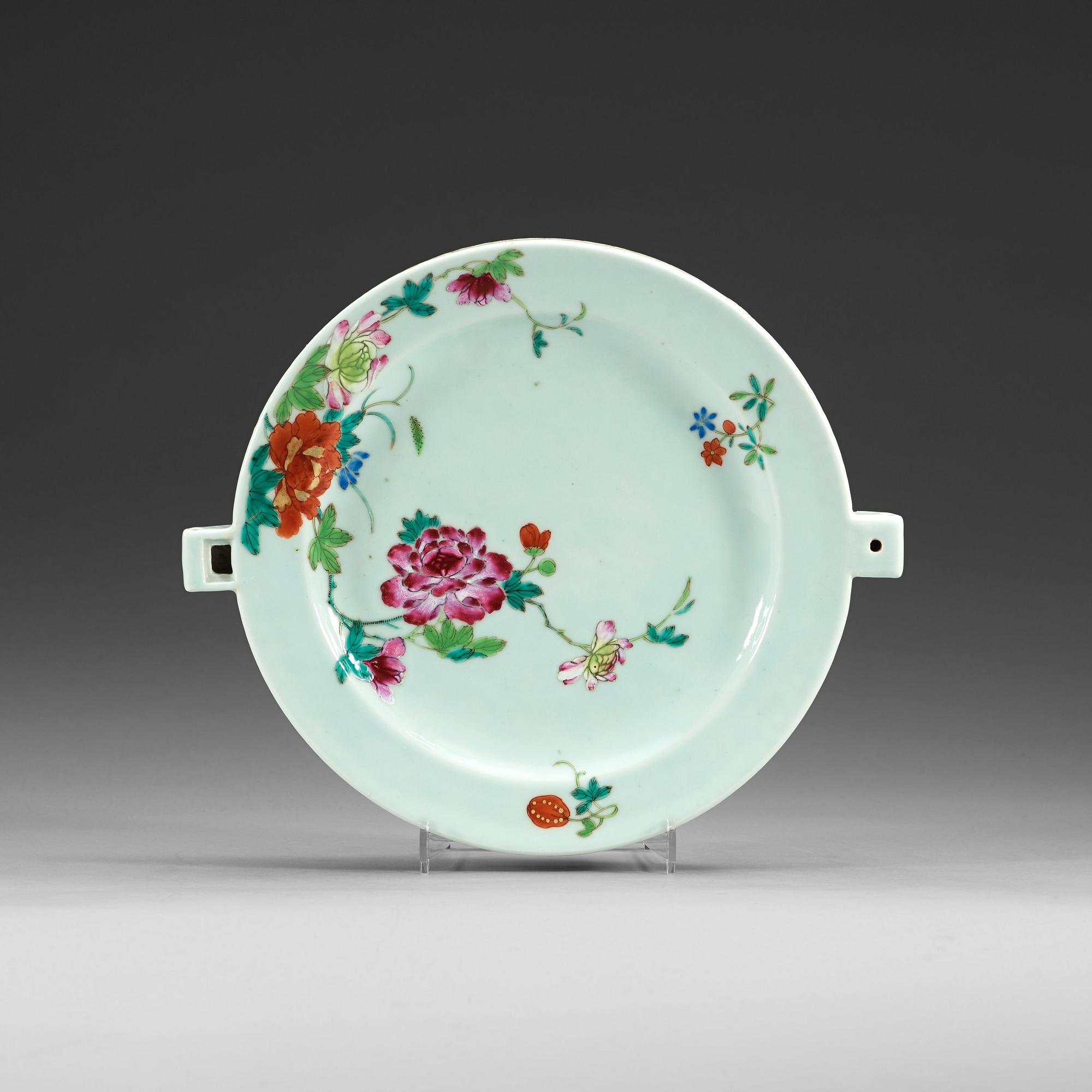 A famille rose hot water dish, Qing dynasty, Qianlong (1736-95).