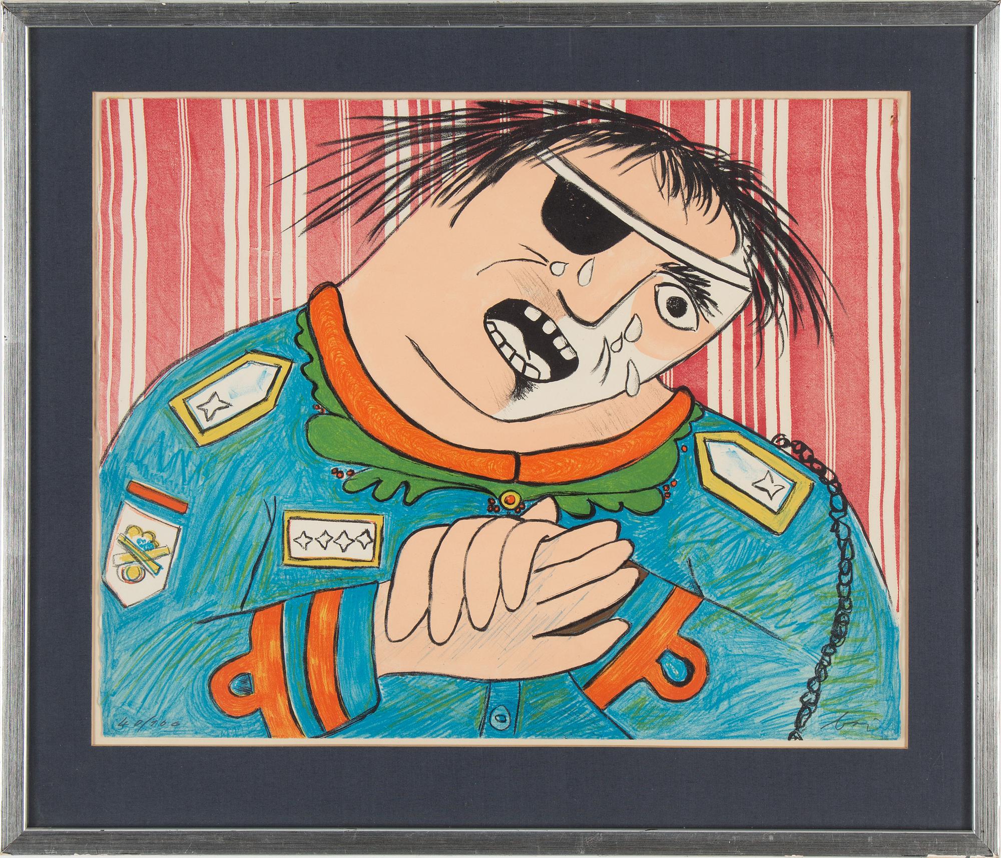 ENRICO BAJ, colour litograph, signed and numbered.