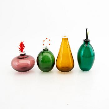 Alessandro Mendini, Four glass flacons with stoppers by Alessandro Mendini, Venini, Italy.