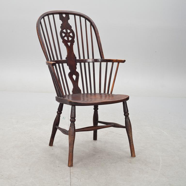 KARMSTOL och STOLAR, 2 st, Windsor-modell, 1800 och 1900-tal.