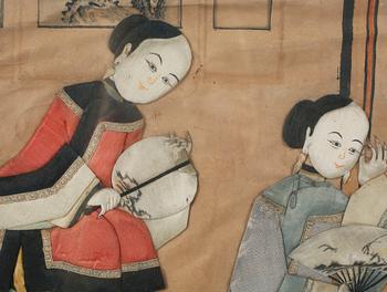 Ink on paper and textile collage, China, early 20th century.