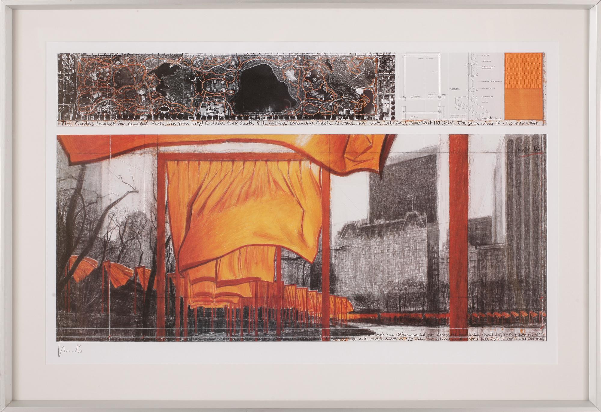 CHRISTO, Färgoffset med kollage av tyg, 2005, signerad.