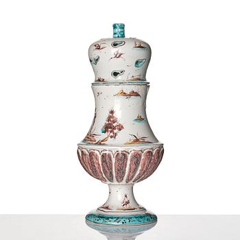 A large faience pot pourri jar with cover, 18th Century.
