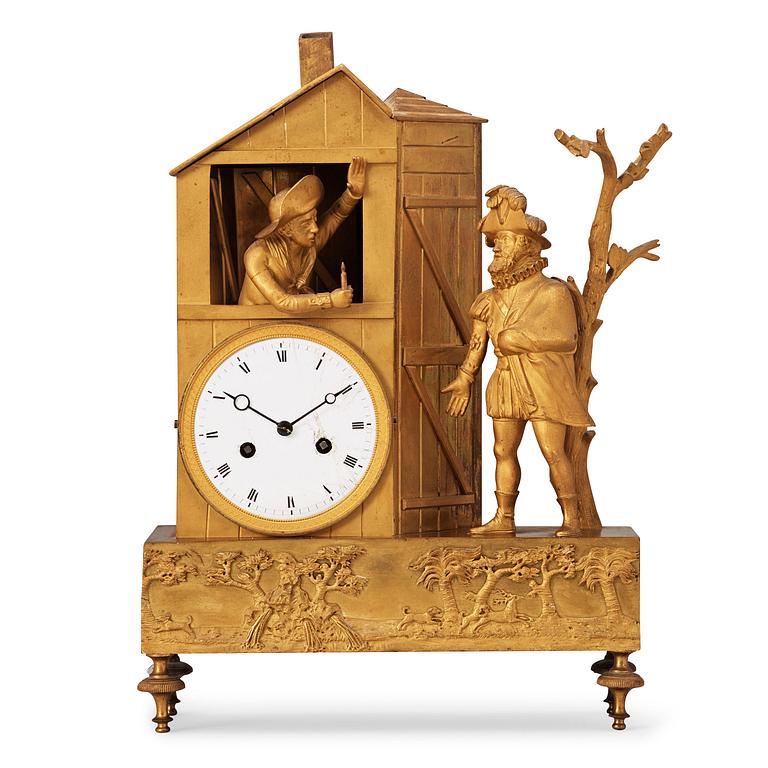 A French "Style troubadour" 19th century gilt bronze mantel clock.