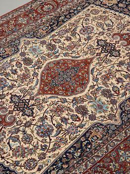 A CARPET. An old Esfahan Nazeri nedjad. 240,5 x 157,5 cm (as well as one end with one cm flat weave,