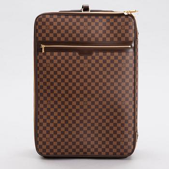 LOUIS VUITTON Damier Ebene Brown Pégase Suitcase with protective cover.