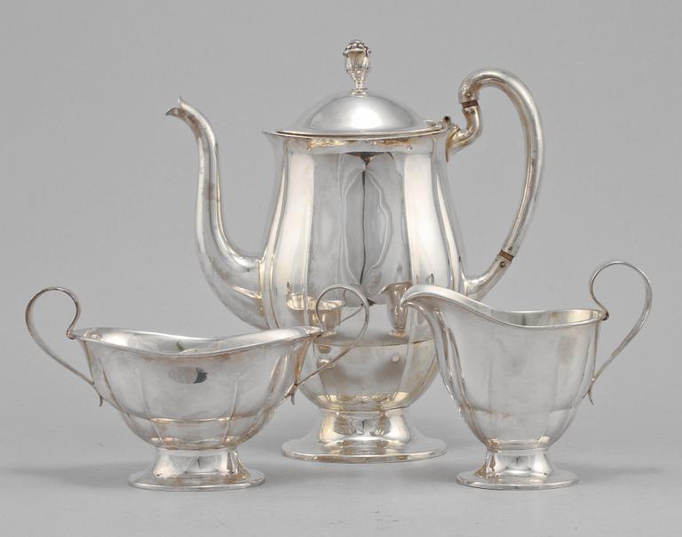 KAFFESERVIS, 3 delar, silver, GAB, Stockholm, 1928. Vikt 1025 g.