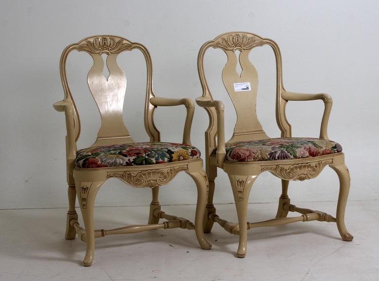 STOLAR, 6 st samt KARMSTOLAR, 2 st, rokokostil, 1930/40-tal.