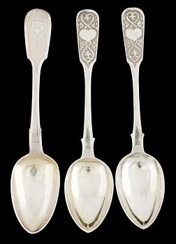 A set of 2+1 Russian 19th cent silver dessert spoon, marks of Fyedor Ivanov, Moscow 1867 and St.Petersburg 1875.