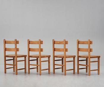 Axel Einar Hjorth, a set of four stained pine "Sandhamn" chairs, Nordiska Kompaniet, Sweden 1933.