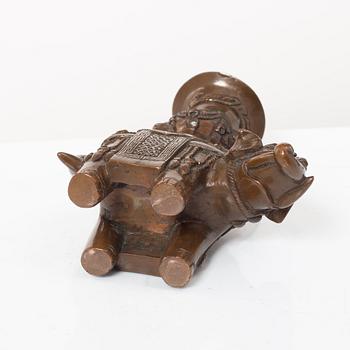 A Chinese bronze vase, joss stick holder and a bamboo brush pot, Qing dynasty.