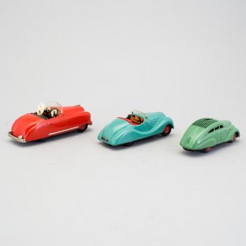 A lot of 3 Schuco cars, Germany, ca 1950.