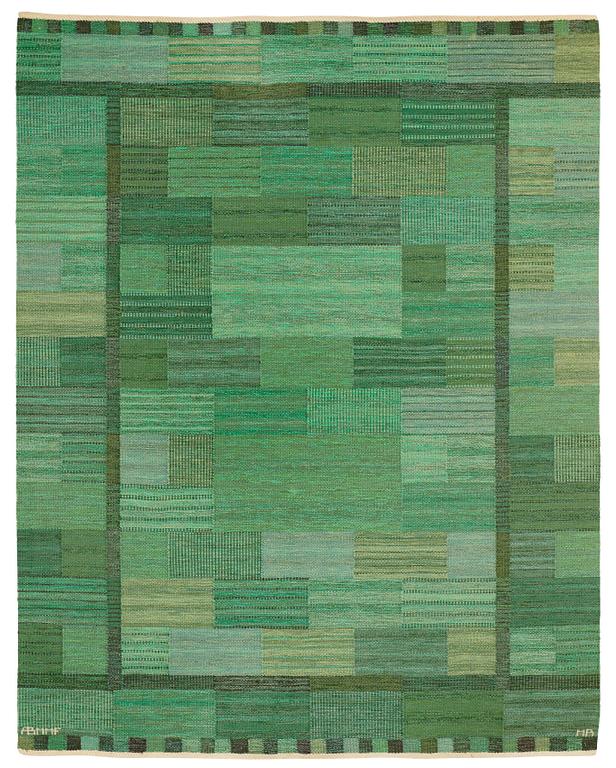 Marianne Richter, matto, "Fasad, grön II", flat weave, ca 240-241,5 x 187-189,5 cm, signed AB MMF MR.