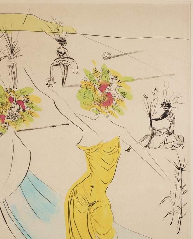 Salvador Dalí, "Femme-fleurs au piano" from mappen "Hippies".