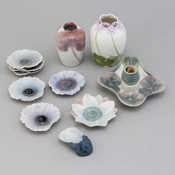 RÖRSTRAND, a set of 11 pieces of Art Nouveau porcelain objects, Sweden, ca 1900.