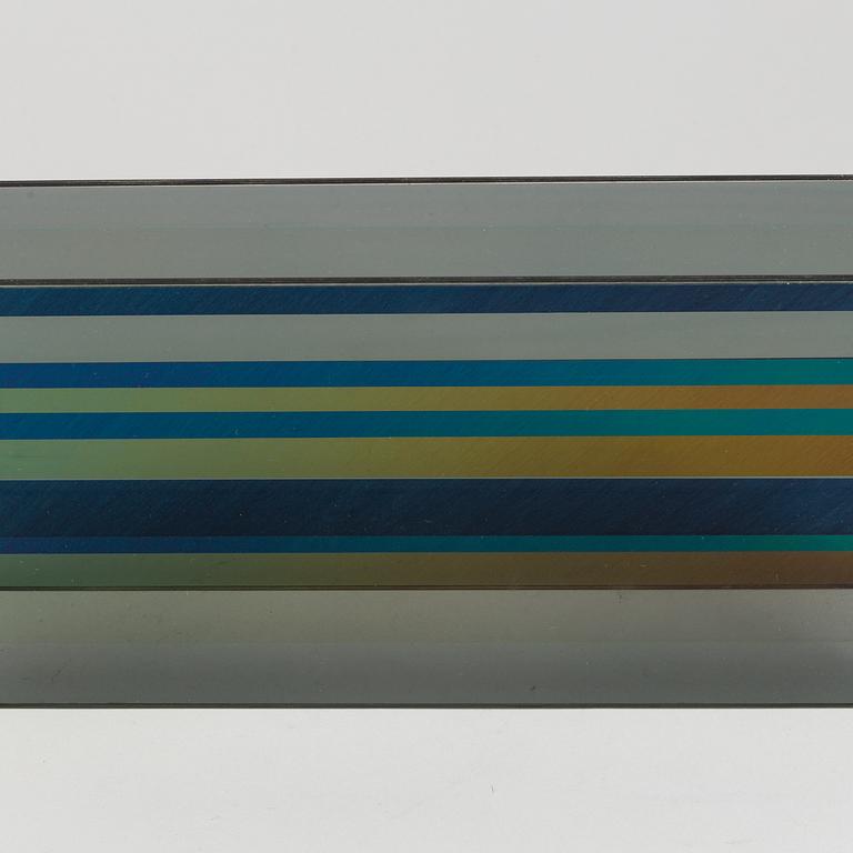 A glass sculpture by Weic H Olson, signed "Optochromi-AI-69".