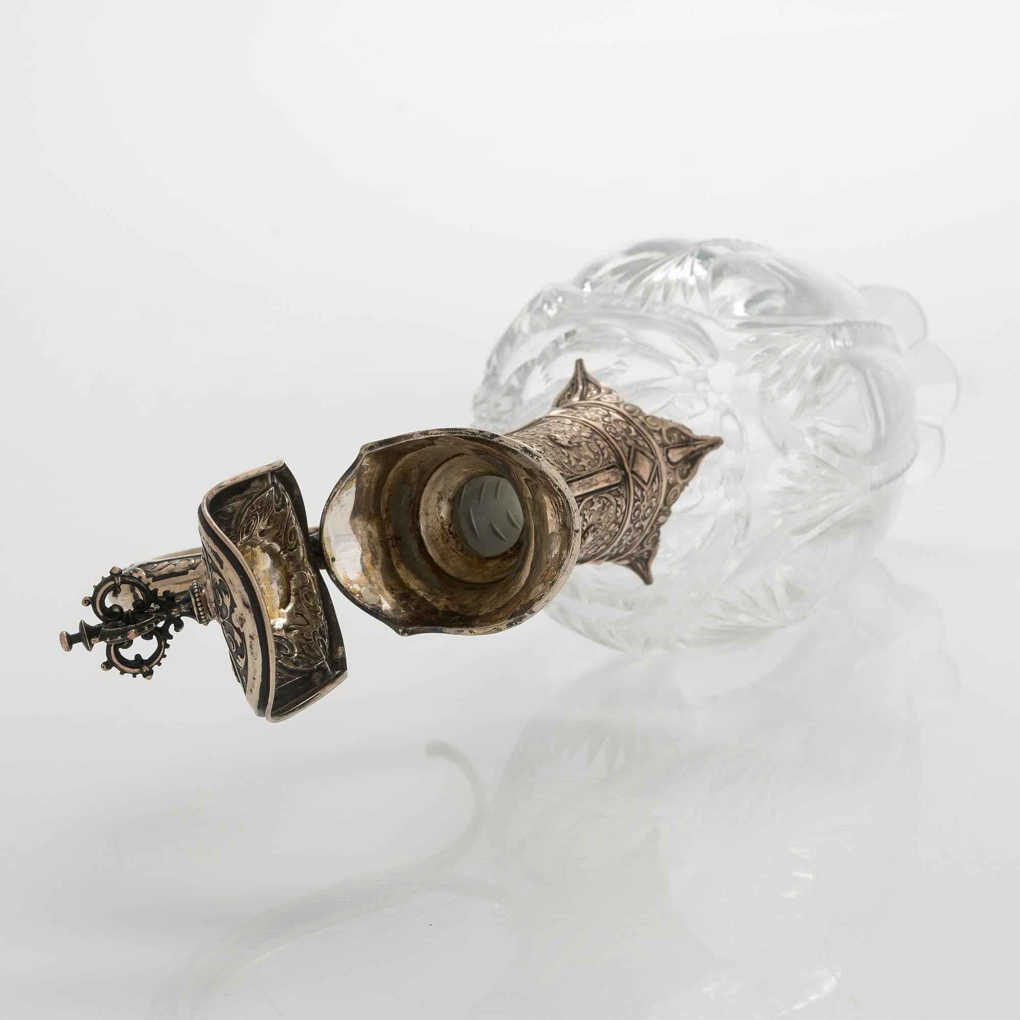 Vinkanna, silver och glas, tidigt 1900-tal.