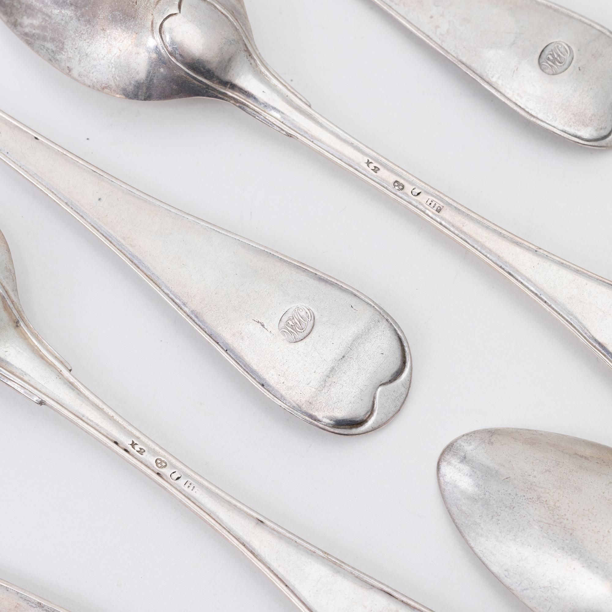 Skedar, 16 st, silver, Sverige, 1700-1800-tal.