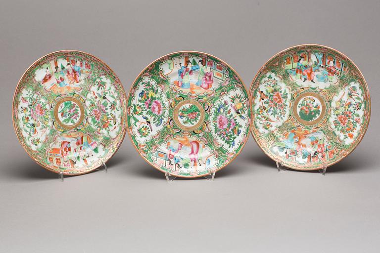 TALLRIKAR, 3 st, Kanton, 1800-tal.