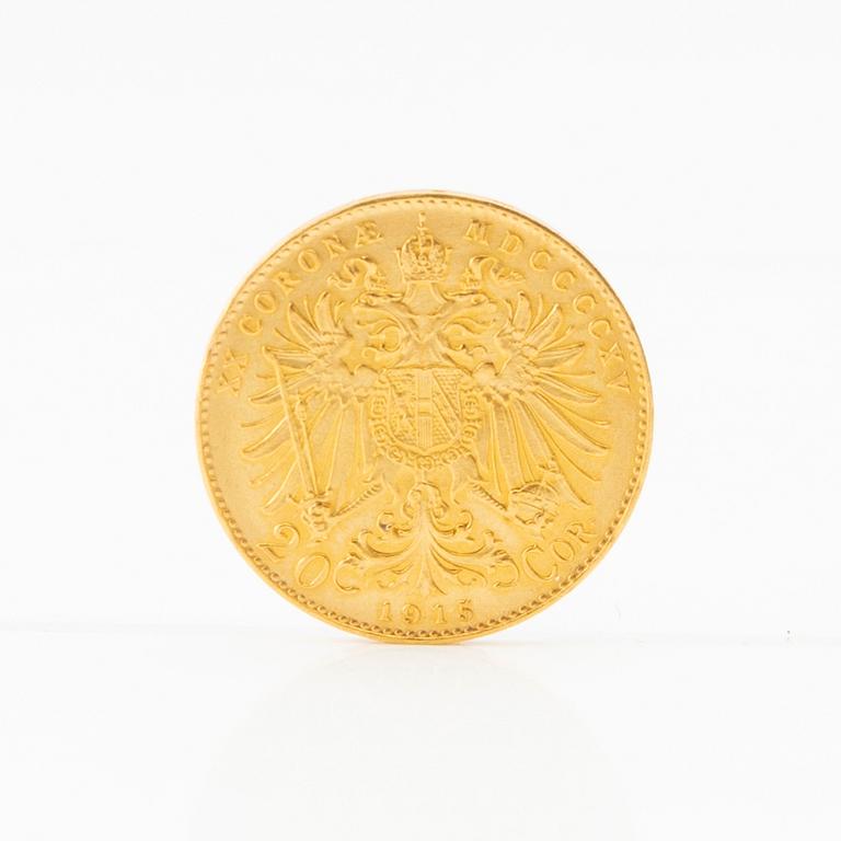 Gold coin 20 corona 1915 Austria-Hungary Franz Joseph I.