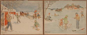 SKOLPLANSCHER, 12 st, Maj Lindman, P.A Norstedt & Söner.