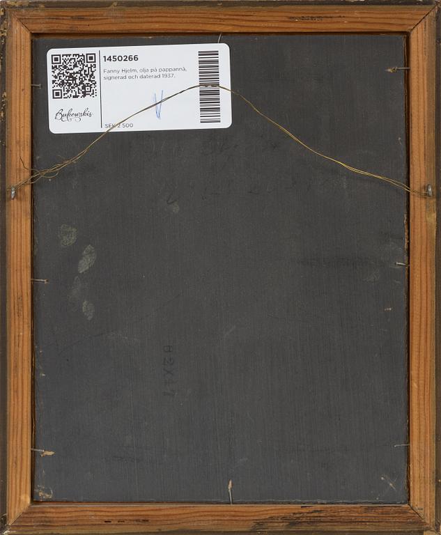 Fanny Hjelm, olja på pappannå, signerad och daterad 1937.